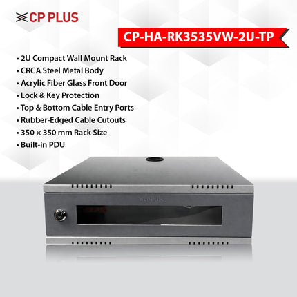 CP PLUS CCTV Compact CCTV/DVR/NVR Racks/Cabinet Box/Network Rack/Server Rack/CCTV Camera Box(350×350) with Acrylic Glass Door & Cable Entry – CRCA Steel Cabinet – CP-HA-RK3535VW-2U-TP