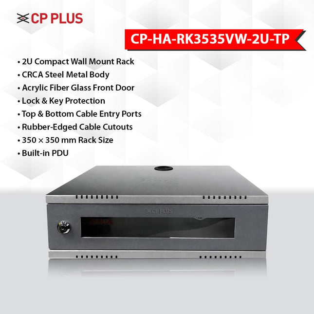 CP PLUS CCTV Compact CCTV/DVR/NVR Racks/Cabinet Box/Network Rack/Server Rack/CCTV Camera Box(350×350) with Acrylic Glass Door & Cable Entry – CRCA Steel Cabinet – CP-HA-RK3535VW-2U-TP