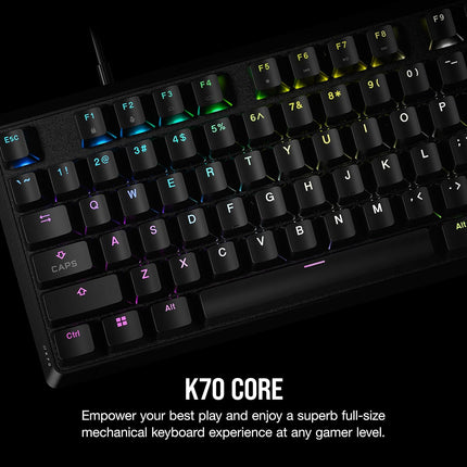 Corsair K70 CORE RGB Mechanical Gaming Keyboard - Pre-Lubricated MLX Red Linear Keyswitches - Sound Dampening - Media Control Dial - iCUE Compatible - QWERTY NA Layout - Black