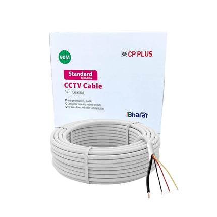 CP Plus 3+1 CCTV Cable | 90 Meter Standard Length | Solid Bare Copper Conductor | HDPE Insulation | AL-Mylar Shielded | High Durability Black & White Cable [CP-ECC-90R]