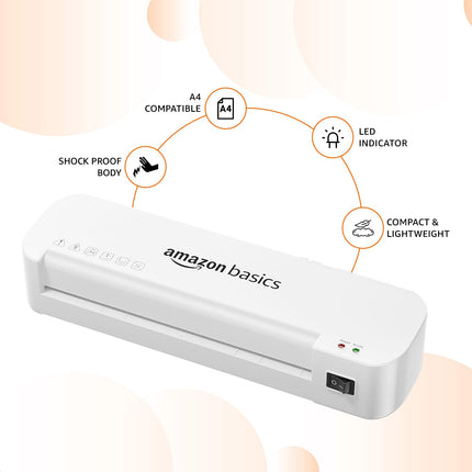 Amazon Basics A4 Laminating Machine | Rapid Lamination | Adjustable Temperature Settings | 1-Year Brand Warranty