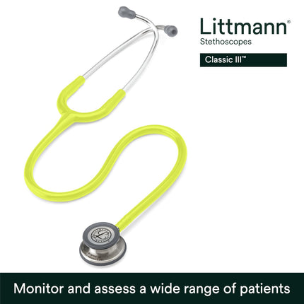3M Littmann Classic III Monitoring Stethoscope, 5839, More Than 2X as Loud, Weighs Less, Stainless Steel Chestpiece, 27" Lemon-Lime Tube