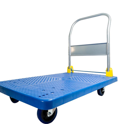 BIGAPPLE 600kg Capacity Plastic Foldable Platform Trolley for Heavy Weight/Material Handling Goods Trolley for Home, Office, Warehouse & Industries - 63cm x 105cm (5" Wheel/Blue) - PACK of 1
