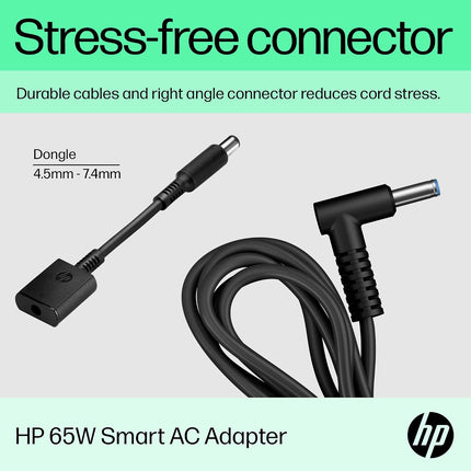 HP 65W Smart AC Adapter with 65W Power delivery and 4.5mm Connector (6H459AA) - Unboxify