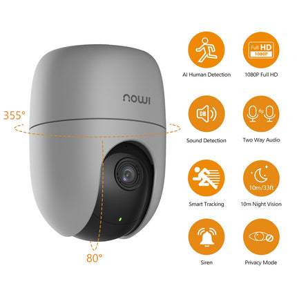 Imou 360° 1080P Full HD Security Camera, Human Detection, Motion Tracking, 2-Way Audio, Night Vision, Dome Camera with WiFi & Ethernet Connection, Alexa Google Assistant, Up to 256GB SD Card Support - Unboxify