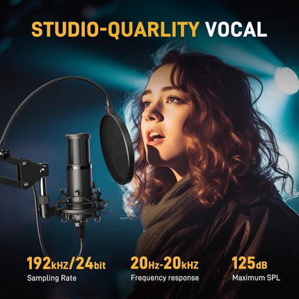 MAONO AU-PM421 Condenser USB Microphone, Professional Studio Recording Mic with 1-Touch Mute and Mic Gain Knob for PC, Singing, Podcast, Gaming, YouTube