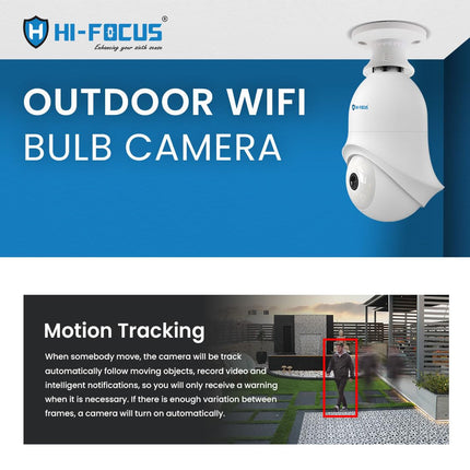 HIFOCUS 4MP Outdoor PT WiFi Bulb Camera|Easy instalaltion in Holder|Smart Dual Light|Two Way Audio|Wireless Connection| Pan & Tilt Security Camera|IP65