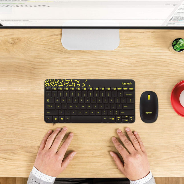 Logitech MK240 Nano USB Wireless Keyboard and Mouse Set Black/Chartreuse Yellow