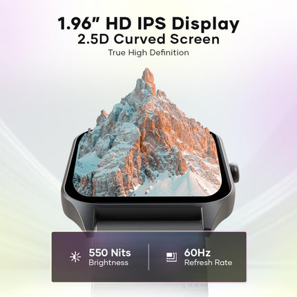 Wings Prime Smartwatch with 1.96" HD IPS Display and 60Hz Refresh Rate, Digital Smartwatch with Single Chip BT Calling, Upto 7 Days of Battery