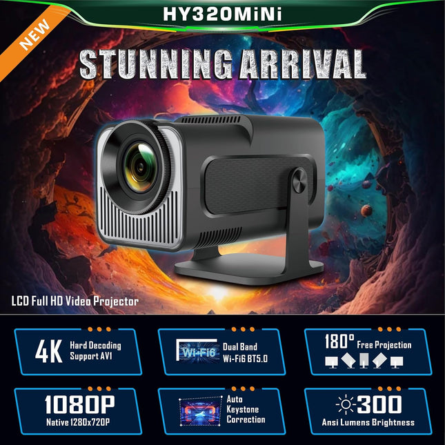 Portable Projector, HY320 Mini Projector with WiFi and Bluetooth, Support 4K 1080P with Dual-Band WIFI6 BT5.0 Android 11, Smart Projector Auto Keystone Correction for Phone/TV Stick/Laptop