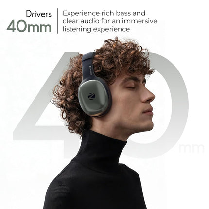 Zebronics Thunder Pro (2026 Upgrade) Wireless Headphones, BT v6.0, Up to 60h Playback, Dual Pairing, 40mm Drivers, ENC, Gaming Mode, Deep Bass, AUX & microSD, Rapid Charging (Olive Green)