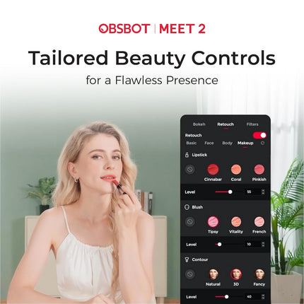 OBSBOT Meet 2-4K Webcam for PC with 1/2 Inch Sensor, AI Framing & Auto Focus, Beauty Mode, Gesture Control, 60 FPS, Twin SMI, Lightweight USB Camera for Streaming, Meetings, Gaming, Video Calls - Unboxify