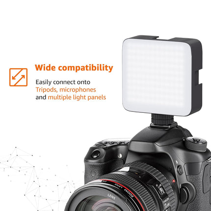 Amazon Basics Camera Video Light with Clip and 3 Cold Shoe Connector | 120 LED Beads | Dimmable & Rechargeable Battery | Useful for Photography, Live Streaming, Makeup, Video Meeting