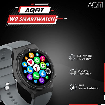 AQFIT W9 Bluetooth Calling Smartwatch 1.33" HD IPS Display, Fitness Tracker with SPO2, HeartRate, Multi Sports Mode, BT 5.0 for Men and Women (Grey)
