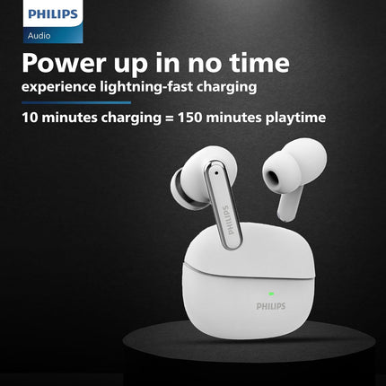 Philips TAT1150WT/94 Premium Wireless Earbuds with ANC,Quad Mic ENC,Up to 55 Hr Playtime, 13mm Neodymium Drivers,Multipoint, ergonomically Designed,IPX5 Water Resistance,Fast Charging(Bright White)