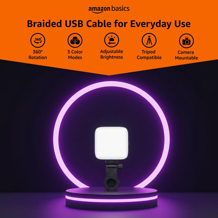 Amazon Basics LED Video Light for Photography, Live Streaming, Makeup & More | 2000 mAh | 3 Color Modes | 360° Rotation | Magnetic Absorption | Camera & Tripod Mountable | Rechargeable Battery