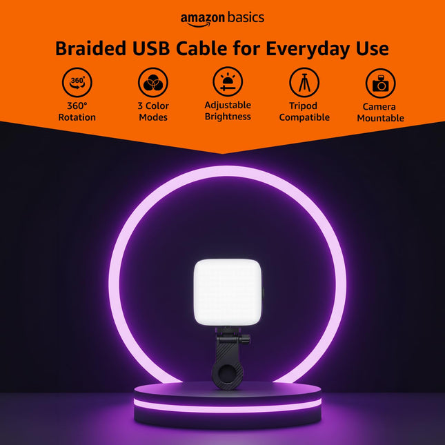 Amazon Basics LED Video Light for Photography, Live Streaming, Makeup & More | 2000 mAh | 3 Color Modes | 360° Rotation | Magnetic Absorption | Camera & Tripod Mountable | Rechargeable Battery