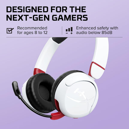 HyperX Cloud Mini – Wireless Headset,Compatible with PC,Chromebook,Nintendo Switch,PlayStation Controllers,Xbox Controllers,Phones, Laptops,Tablets,Volume Below 85dB,Immersive Sound,White