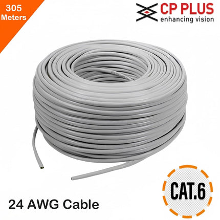 CP Plus Cat6 UTP Cable | 305 Meter Box | Solid Bare Copper Conductor | 23AWG | 550 MHz Bandwidth | High-Speed LAN Networking Cable | Grey [CP-FUT-6TSRH-305]