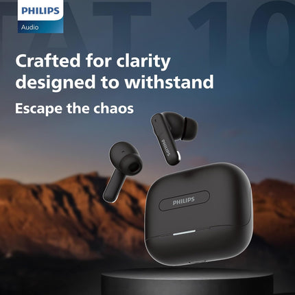PHILIPS TAT1050BK/94 Truly Wireless Earbuds with ANC, Quad Mic ENC, Up to 50 Hr Playtime, 13mm Neodymium Drivers, Multipoint, IPX5 Water Resistance, Fast Charging, Ultra Low Latency (Deep Black)