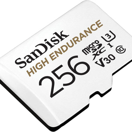 SanDisk 256GB High Endurance Video microSDXC Card with Adapter for Dash Cam and Home Monitoring Surveillance Systems - C10, U3, V30, 4K UHD, Micro SD Card - SDSQQNR-256G-GN6IA