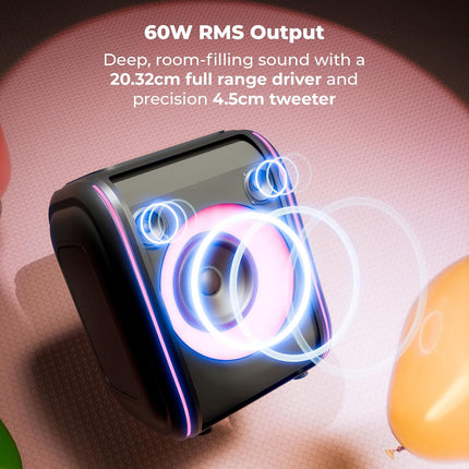 Zebronics 2026 Launch Bluetooth Speaker, 60W Output, 8h Playback, 8-inch Driver, RGB Lights, BT v5.4, USB, mSD, AUX, Type-C Charging, Karaoke, Wireless Mic, TWS, Mobile Holder (Sound Feast 880)