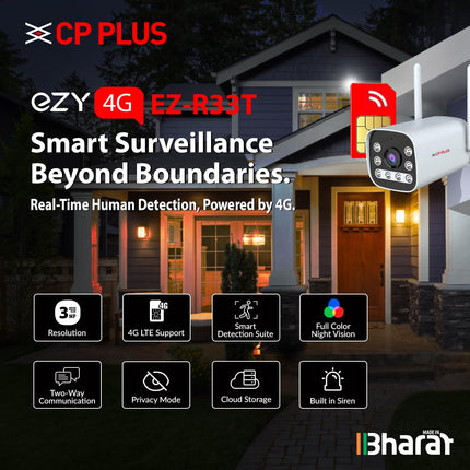 CP PLUS 3MP Outdoor Bullet CCTV Camera | 4G SIM-Based Wireless Security Camera | CTC Cyber Secure Tech | Human & Motion Detection | IR Night Vision 30M | SD Card Support | Two-Way Audio | EZ-R33T
