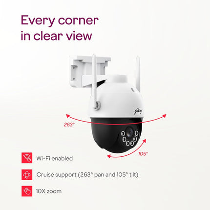 Godrej 3MP Smart Wifi Mini PT CCTV Camera | EVE Pro Wifi Mini PT | Night Vision | 360° View | AI Human Tracking | Motion Detection | Outdoor Camera | 2-Way Talk | 256GB SD Card Support | Alexa Support