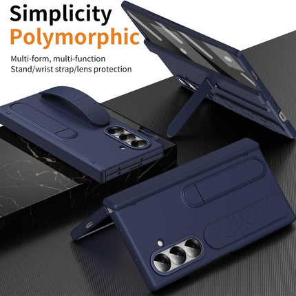 amazon basics 360° Full Protection Case for Samsung Galaxy Z Fold 7 – Built-in Screen Protector, Hinge Guard, Silicon Grip Strap & Kickstand - Blue
