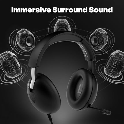 EvoFox Hyperion 7.1 Gaming Headphones with Mic - Black, 50mm Drivers, Software Supported 7.1 Surround Sound, Retractable Mic, Wired (USB A + Type-C), Inline Controls, Over-Ear Swappable Ear Pads