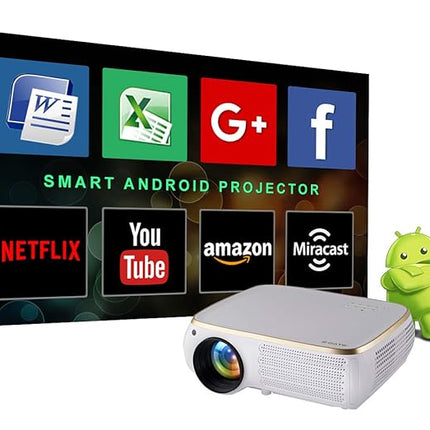 Egate P531 Android Full HD 1080p (4K Support) | 4500 L (690 ANSI) with 240" (6.3 m) Large Display LED Projector | VGA, AV, HDMI, 2xUSB, Audio Out, Bluetooth, WiFi Connectivity | (EGP531) (White) - Unboxify
