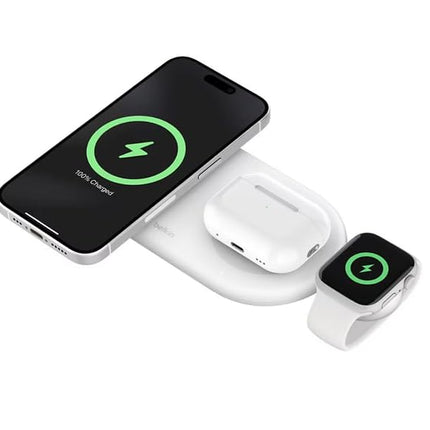 Belkin Magsafe 3-in-1 Wireless Charging Pad Qi2 15W + Additional USB-C Port - MagSafe-Compatible, Charging Station for iPhone 16, 15, & 14 Series, AirPods, Apple Watch and More - Black