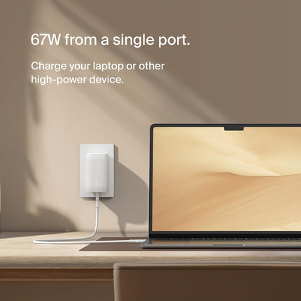 Belkin 67W (25W+20W+20W) 3-Port USB -C Wall Charger with PPS |Fast Charging Charger for iPhone 17, MacBook Pro, AirPods, Samsung Galaxy S25, Google Pixel 10, | 2 Years Warranty, White