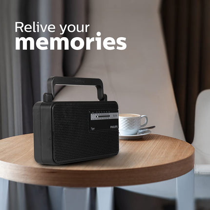 Philips Portable Radio RL191/94 with MW/FM Bands, 180mW RMS Sound Output, Telescopic Antenna, Battery & DC Powered (2xR20/3V DC), Compact & Portable Design (Black)