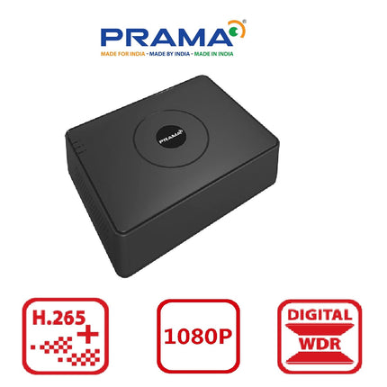 PRAMA 16 Channel H.265 2 MP DVR [PT-DR1A16G-K1] for Upto 2MP CCTV Cameras with USEWELL HDMI, Black