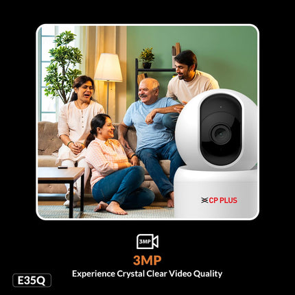 CP PLUS 3MP Smart Wi-Fi CCTV Camera | 360° Pan & Tilt | CTC Cyber Secure Tech | View & Talk | Smart Detection Suite | Night Vision | Cloud Storage | Supports OK Google | CP-E35Q - Unboxify