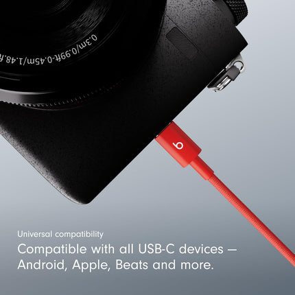 Beats USB-A to USB-C Woven Cable, Fast Charging, Durable and Tangle-Free Design, Compatible Charger for Apple & Android USB-C Devices (1.5 m) - Rapid Red