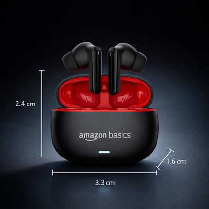 amazon basics True Wireless in-Ear Earbuds with Mic, Low-Latency Gaming Mode, Touch Control, IPX5 Water-Resistance, Bluetooth 5.3, Up to 60 Hours Play Time, Voice Assistance and Fast Charging (Black)