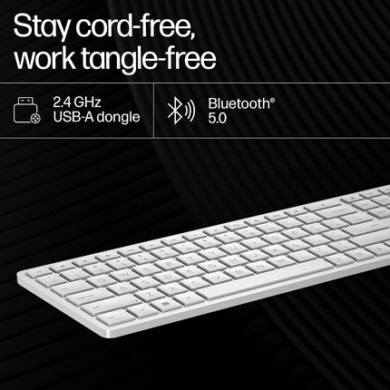 HP 970 Creator Keyboard, Wireless and Multi-Device with 20 programmable Shortcut Keys, Backlit with sensors, up to 6 Month Battery, AES encrypted, 1yr Warranty, 0.67 kg, Silver