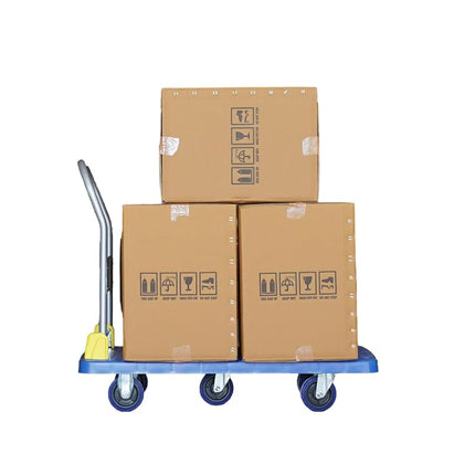 BIGAPPLE 600kg Capacity Plastic Foldable Platform Trolley for Heavy Weight/Material Handling Goods Trolley for Home, Office, Warehouse & Industries - 63cm x 105cm (5" Wheel/Blue) - PACK of 1
