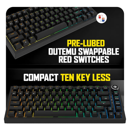 Cosmic Byte CB-GK-43 Phantom TKL Gasket Mechanical RGB Wired Keyboard, Pre-Lubed Outemu Red Switches, 1000Hz Polling, Software, Per-Key RGB, Swappable Switches, Volume Roller, USB C Port (Black)
