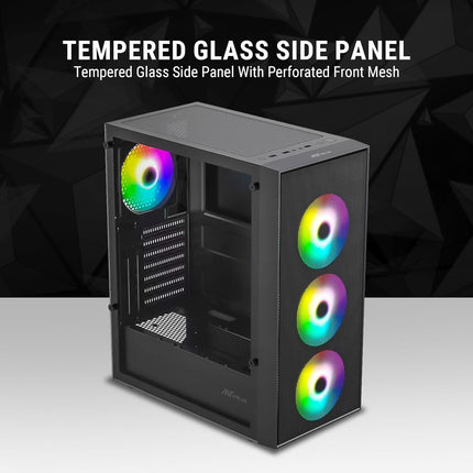 Ant Value VM40 ATX Computer Case/Gaming Cabinet - Black | Support ITX | Pre-Installed 3 Front & 1 Rear Rainbow Fans