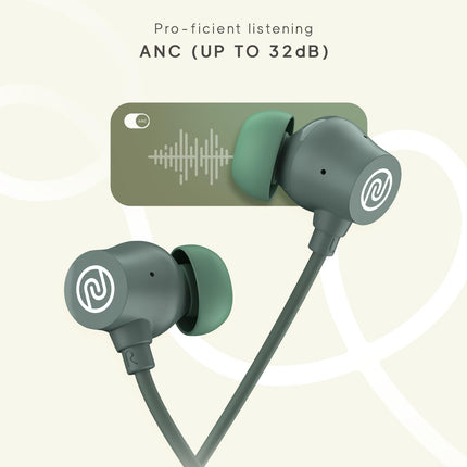 Noise Airwave Pro Bluetooth in Ear Neckband with Upto 32 dB ANC, 60H of Playtime, Dual Device Pairing, 3 Mic ENC for Calling, Low Latency(Upto 40ms), 13mm Driver (Metallic Green)