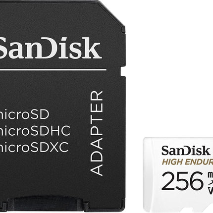 SanDisk 256GB High Endurance Video microSDXC Card with Adapter for Dash Cam and Home Monitoring Surveillance Systems - C10, U3, V30, 4K UHD, Micro SD Card - SDSQQNR-256G-GN6IA