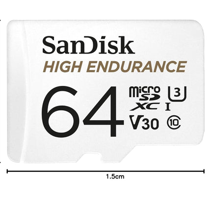 SanDisk 64GB High Endurance Video MicroSDXC Card with Adapter for Dash Cam and Home Monitoring Surveillance Systems - C10, U3, V30, 4K UHD, Micro SD Card - SDSQQNR-064G-GN6IA