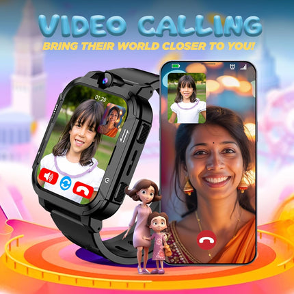 PunnkFunnk Musk Safeguard 5G/4G Kids Smart Watch with SIM Calling, GPS Tracker, Video Call, SOS Alerts, Face Unlock, Games, IP67, 800mAh Battery, Voice Chat, Maps(Black)