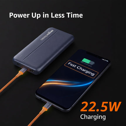 Amazon Basics 20000 mAh Power Bank | 22.5W Fast Charging | Dual Output & Input | Charge 3 Devices Simultaneously | for Smartphones, TWS Earbuds, Speakers, Tablets