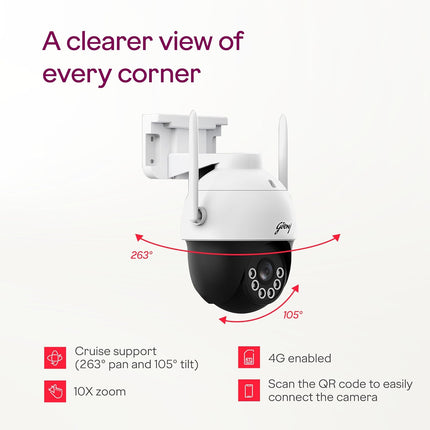Godrej 3MP Smart 4G Mini PT CCTV Camera | EVE Pro 4G Mini PT | Night Vision | 360° View | AI Human Tracking | Motion Detection | Outdoor Camera | 2-Way Talk | 256GB SD Card Support | Alexa Support