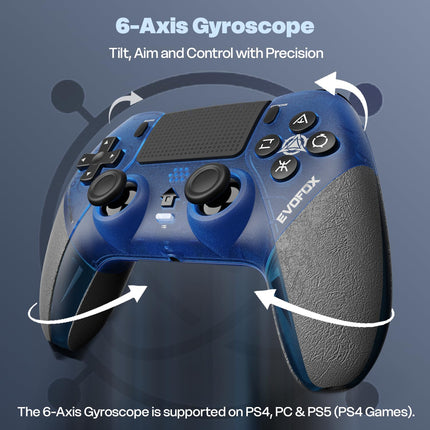 EvoFox Play 2 PS4 Controller & PS5 (PS4 Games only), Playstation 4 Controller Bluetooth & Wired with HallSense™ Magnetic Joysticks & Triggers, 1000Hz Polling, Touchpad, Built-in Speaker & 3.5mm Jack