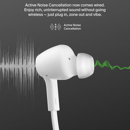 Belkin SoundForm Active Noise Cancelling Earbuds Wired with USB C Connector, IPX5-Rated, in-Ear Earphones w/Microphone for iPhone 17/16/15, iPad mini, Galaxy S25, Google Pixel 10, & More - White